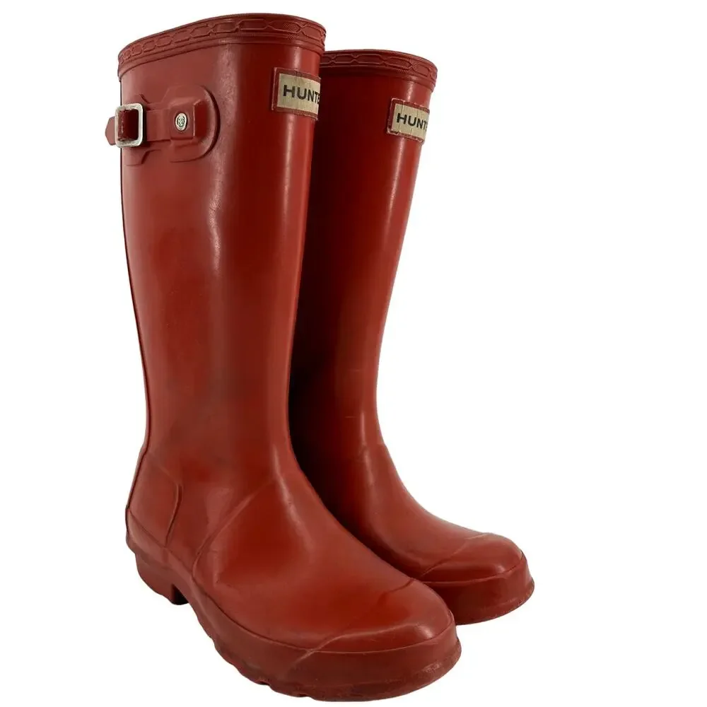 Hunter Original Kids Gloss Wellington Rain Boots Knee High Waterproof Red 2